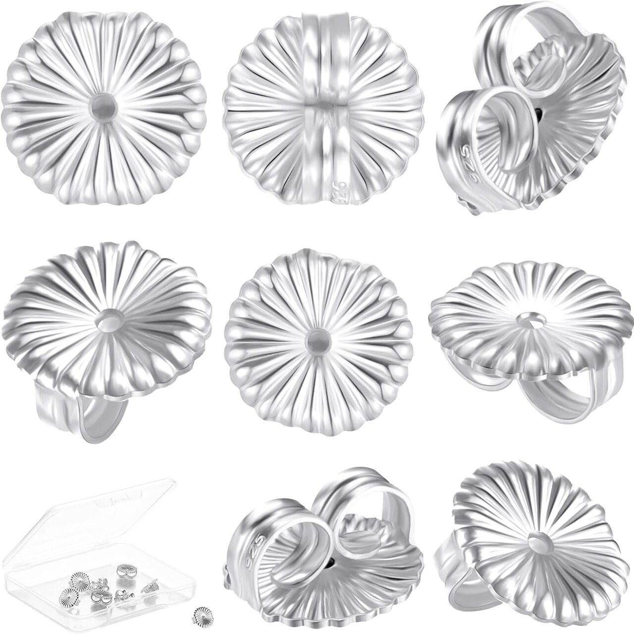 8 Pieces Earring Backs for Droopy Ears Large Earring Backs for Studs Replacement Secure Earring Lifters for Heavy Earring (Silver,9 mm)